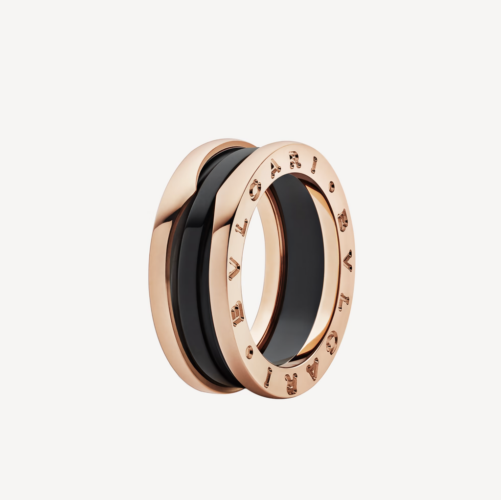[Clover Jewelry]ZERO 1 TWO-BAND SCHLEIFEN UND SCHWARZER KERAMIK ROSÉGOLD RING