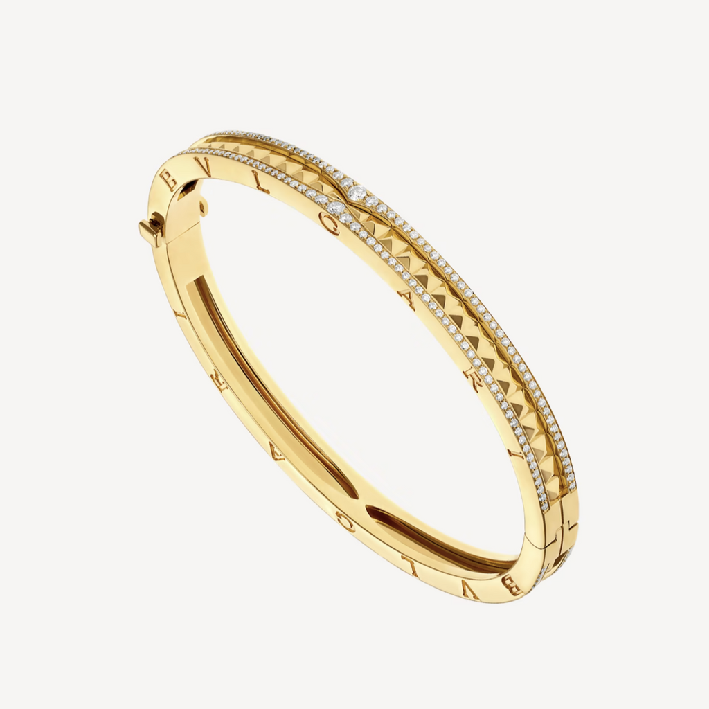 [Clover Jewelry]ZERO 1 SPIRAL AND PAVED DIAMOND GOLD BRACELET