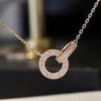 [Clover Jewelry]LOVE 7.6MM NECKLACE ROSE GOLD AND SILVER  FULL DIAMOND
