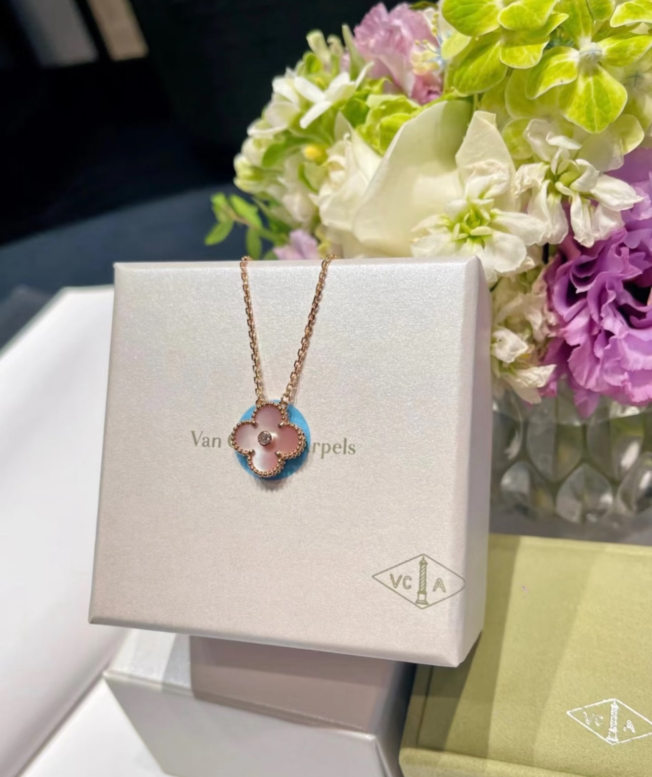 [Clover Jewelry]2025 CHRISTMAS CLOVER 15MM DIAMOND RHODONITE NECKLACE