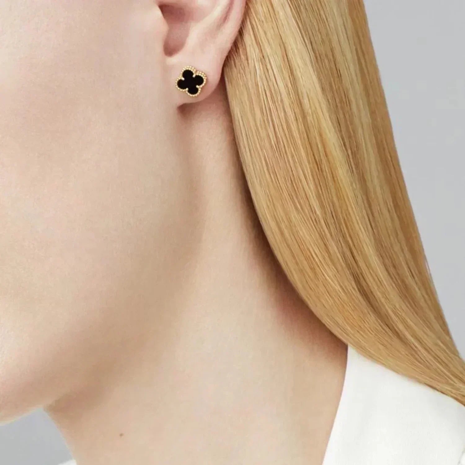 [Clover Jewelry]CLOVER MINI 9.5MM BLACK MOP EARRINGS