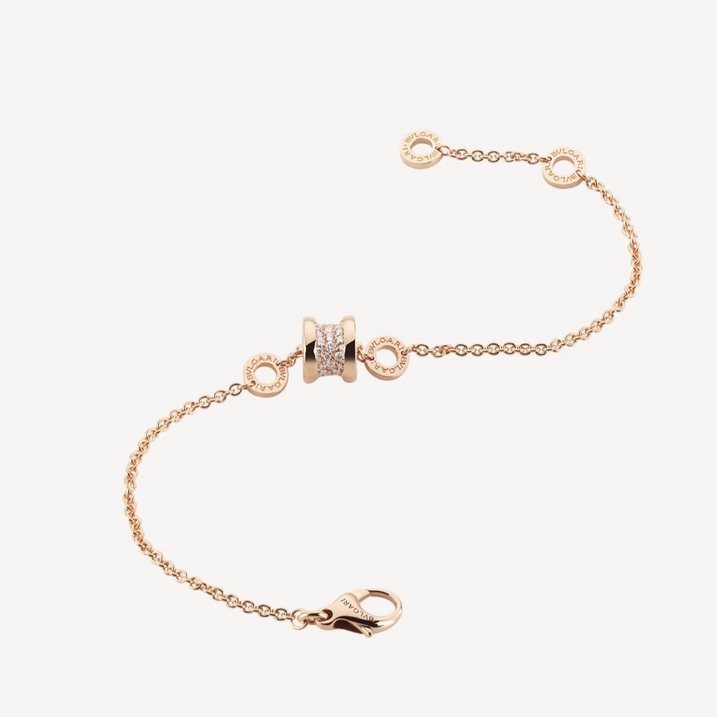 [Clover Jewelry]ZERO 1 SOFT PINK GOLD WITH PAVED DIAMONDS ON THE SPIRAL BRACELET