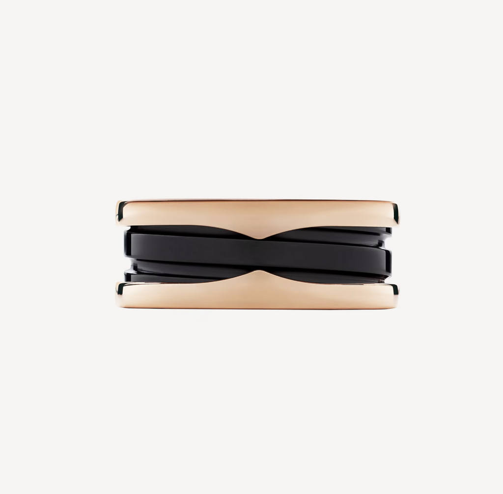 [Clover Jewelry]ZERO 1 TWO-BAND SCHLEIFEN UND SCHWARZER KERAMIK ROSÉGOLD RING