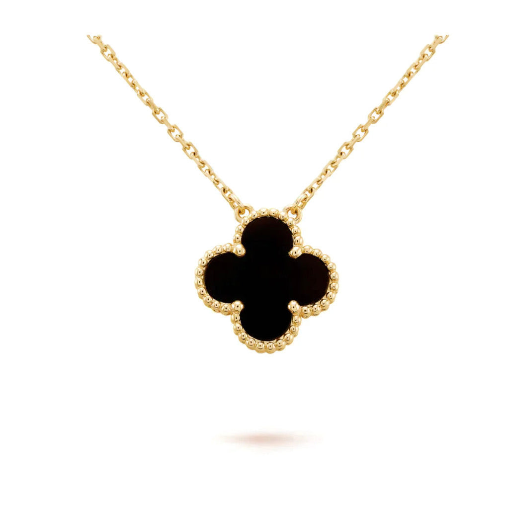 [Clover Jewelry]クローバー 15MM ブラックオニキス シングル フラワー ネックレス