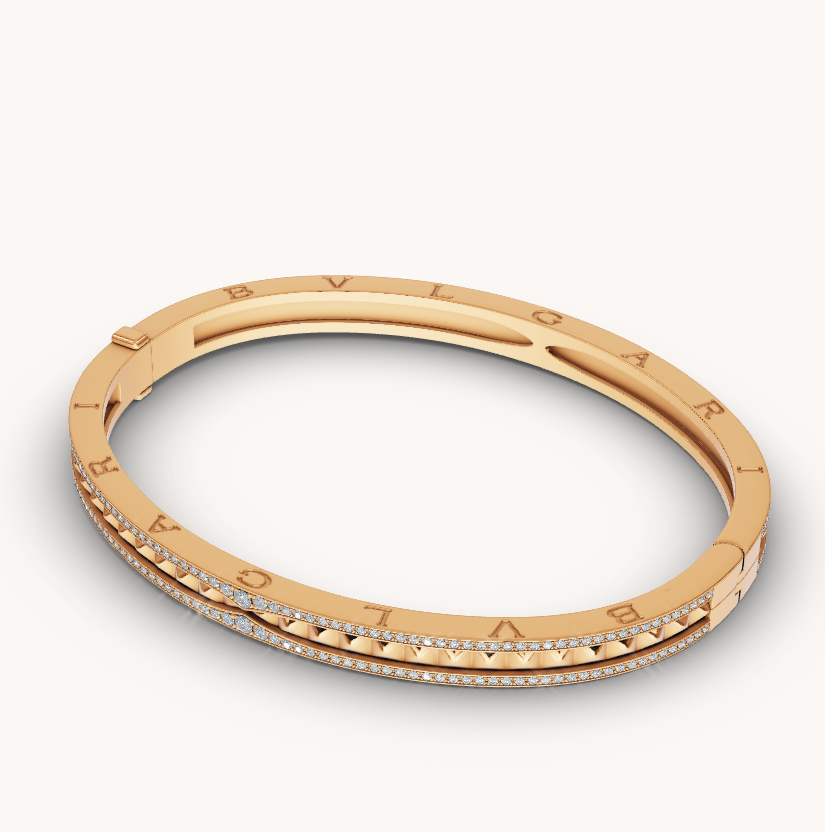 [Clover Jewelry]ZERO 1 SPIRAL AND PAVED DIAMOND GOLD BRACELET