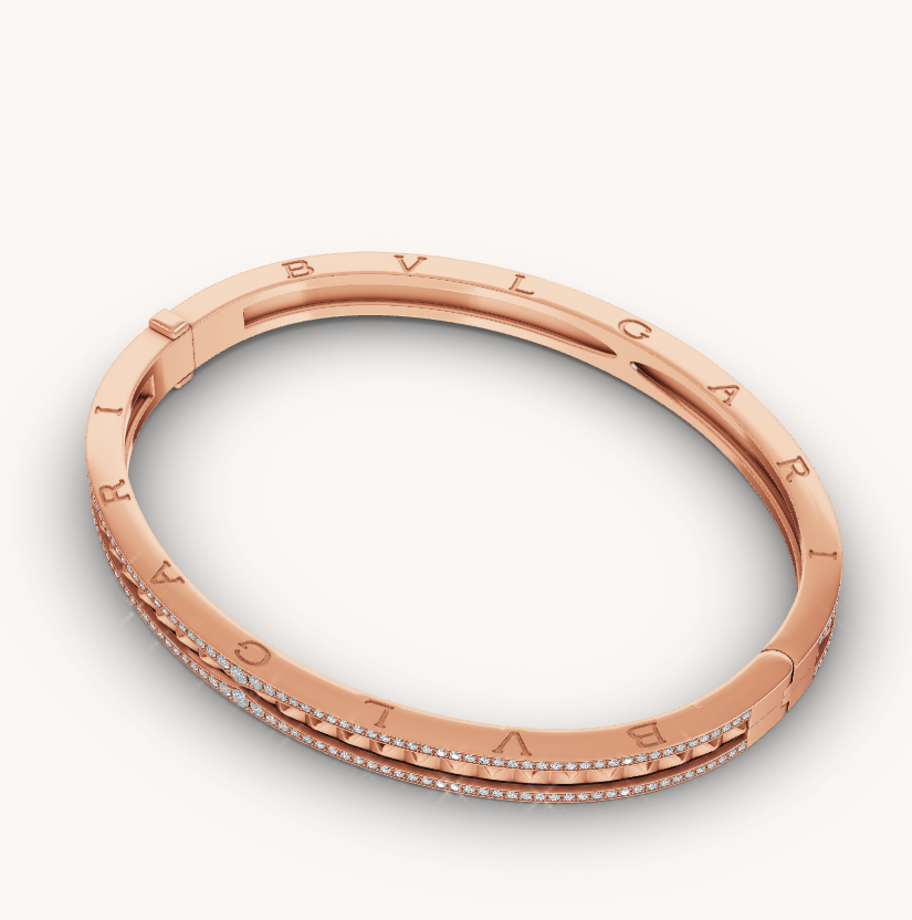 [Clover Jewelry]ZERO 1 SPIRAL AND PAVED DIAMOND PINK GOLD BRACELET