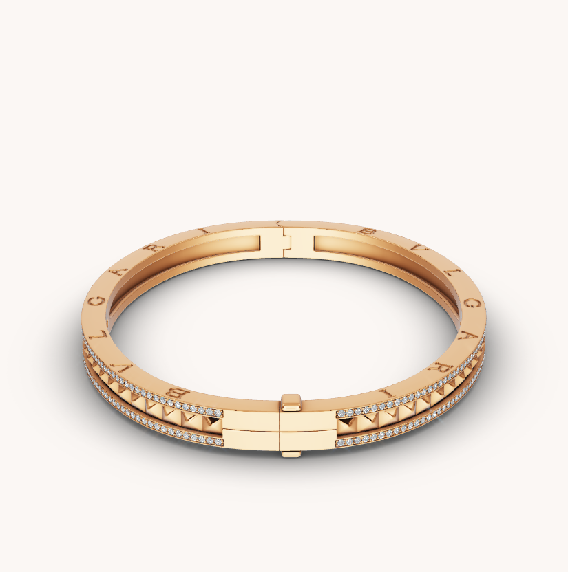[Clover Jewelry]ZERO 1 SPIRAL AND PAVED DIAMOND GOLD BRACELET