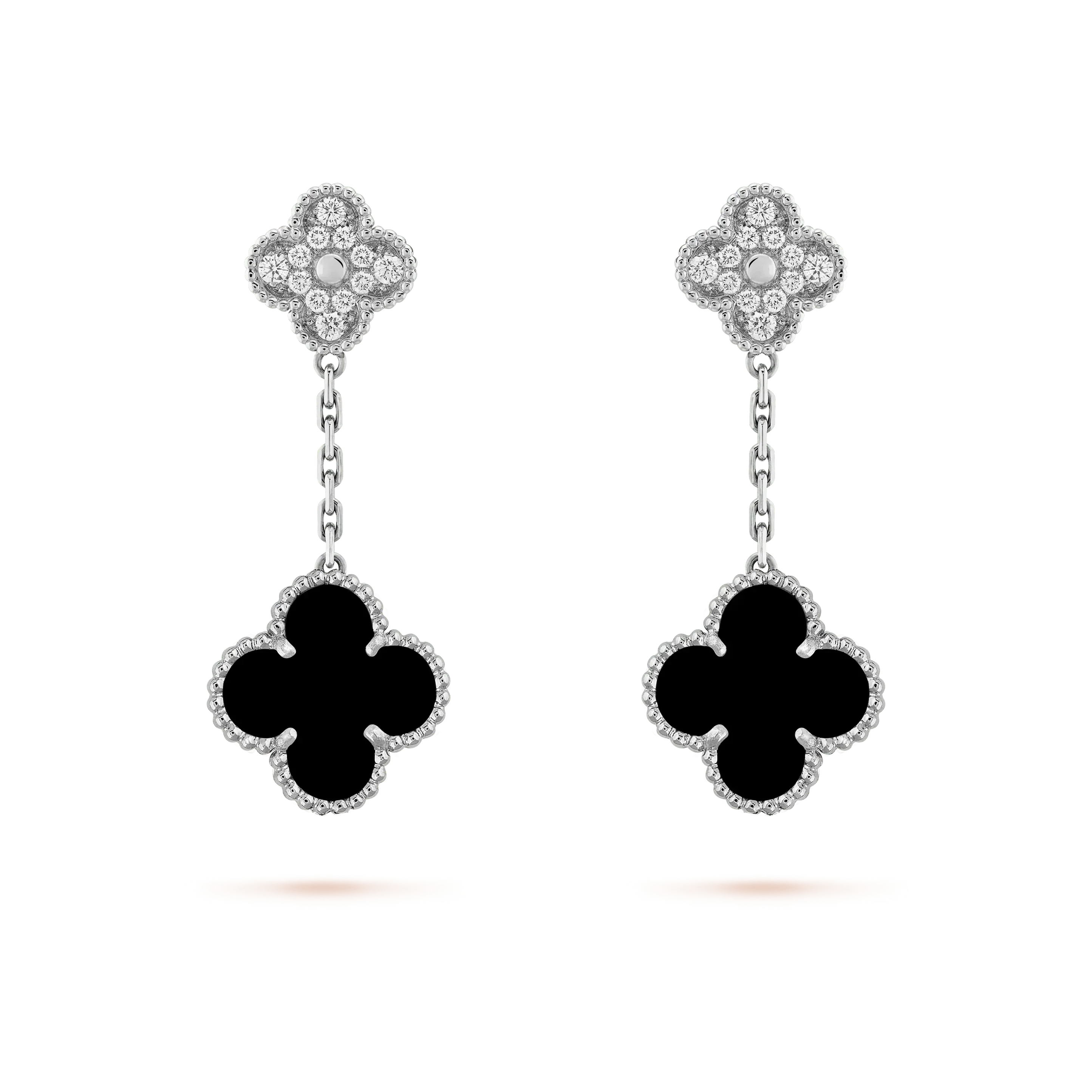 [Clover Jewelry]CLOVER 2 MOTIFS  DIAMOND ONYX EARRINGS SILVER