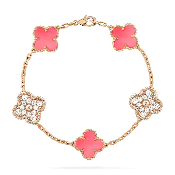 [Clover Jewelry]CLOVER 5 MOTIV DIAMANT ROSA PERLMUTT ROSÉGOLD ARMBAND