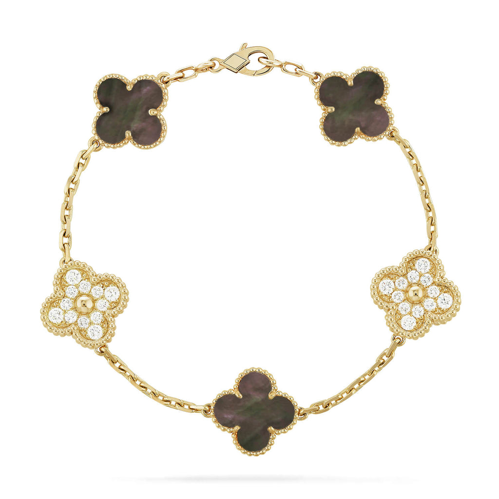 [Clover Jewelry]クローバー 5モチーフ グレーMOP ダイヤモンド ブレスレット