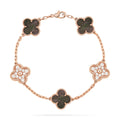[Clover Jewelry]CLOVER 5 MOTIFS DARK MOP AND DIAMONDS PINK GOLD BRACELET