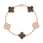 [Clover Jewelry]CLOVER 5 MOTIFS DARK MOP AND DIAMONDS PINK GOLD BRACELET