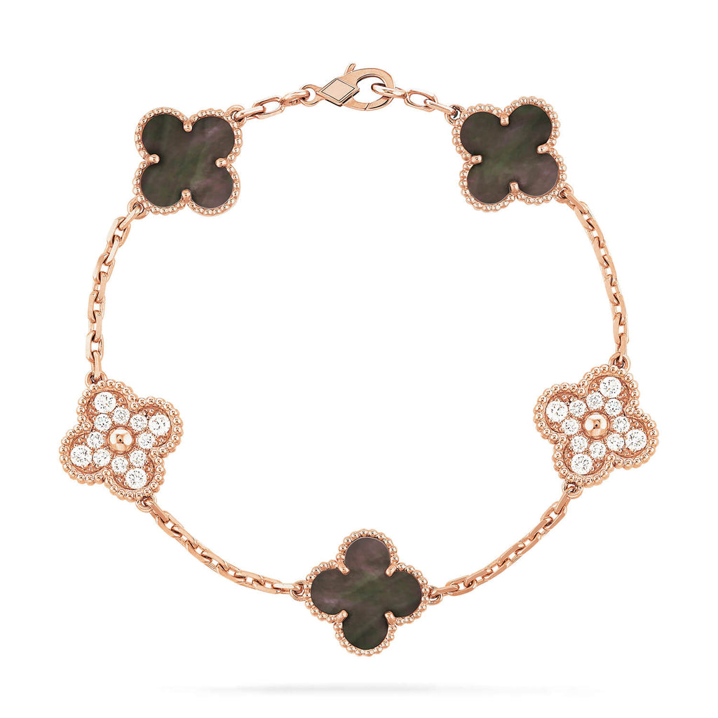[Clover Jewelry]クローバー 5モチーフ グレーMOP ダイヤモンド ブレスレット