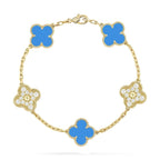 ```json
[
  {
    "translatedText": "[Clover Jewelry]CLOVER 5 MOTIVE BLAUER CHALZEDON DIAMANT GOLDARMREIF"
  }
]
```