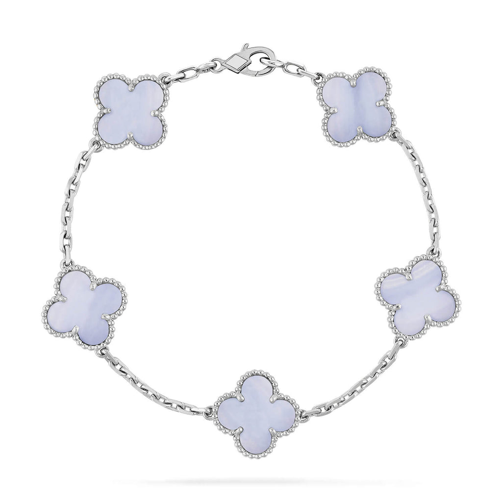 [Clover Jewelry]CLOVER  5 MOTIVE LILA CHALZEDON ARMBAND SILBER