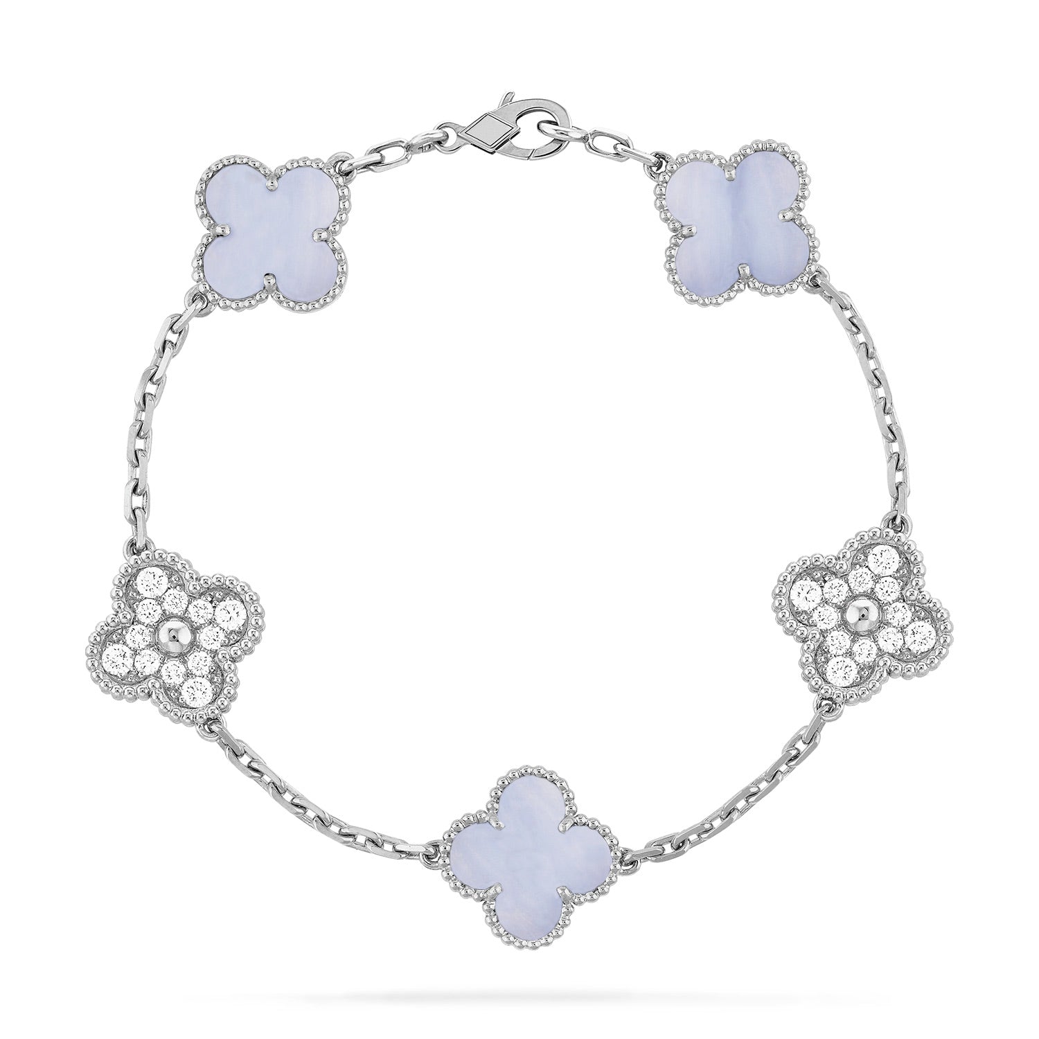 [Clover Jewelry]CLOVER  5 MOTIF DIAMOND PURPLE CHALCEDONY BRACELET SILVER