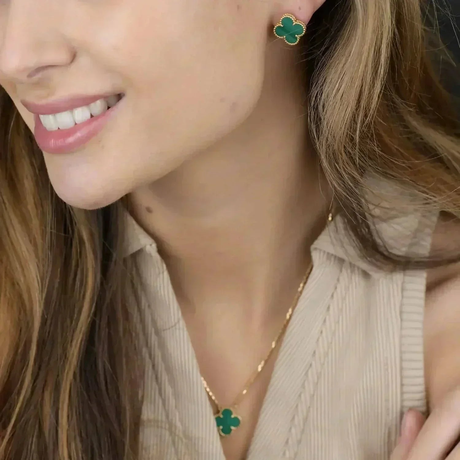 [Clover Jewelry]CLOVER MINI 9.5MM MALACHITE  EARRINGS