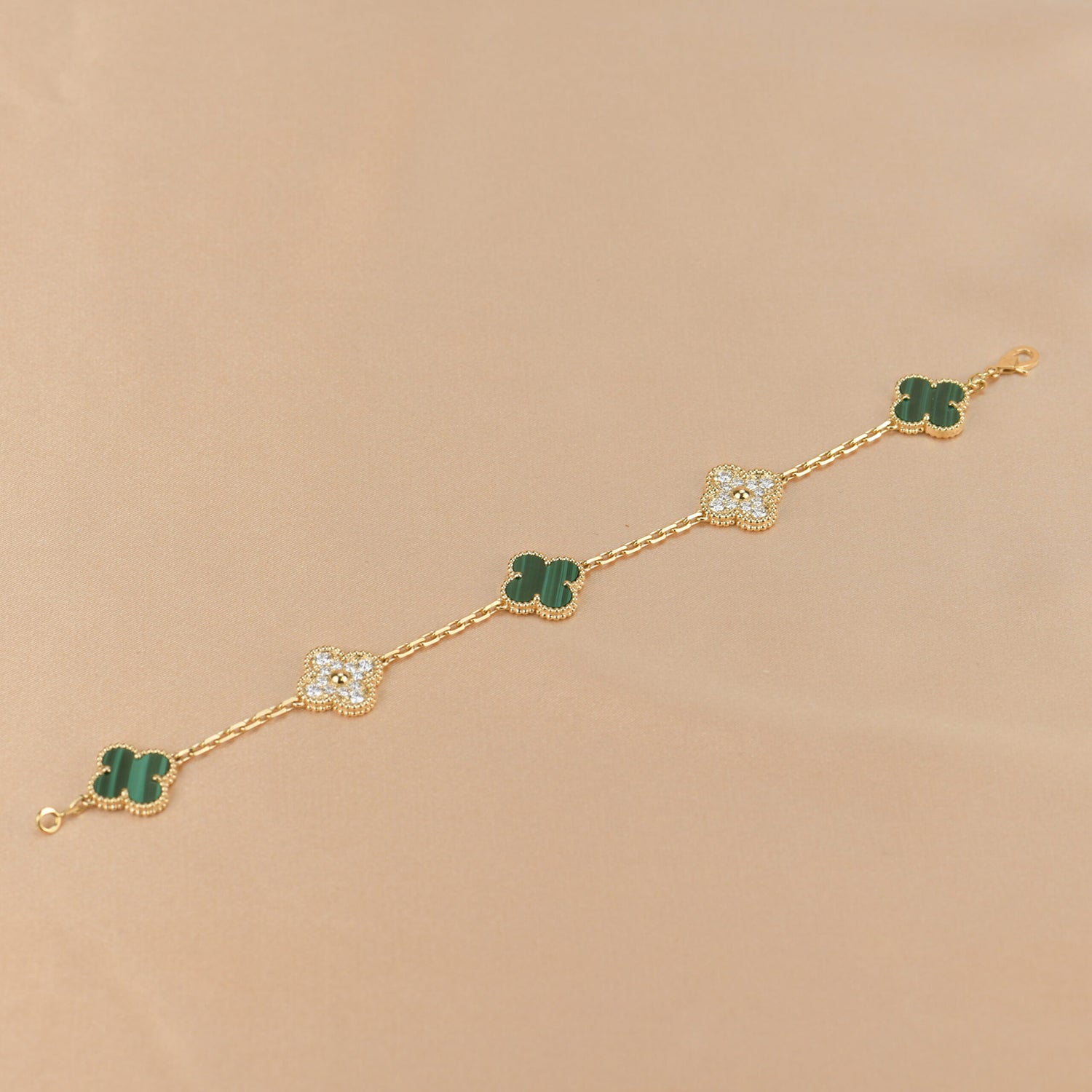 [Clover Jewelry]CLOVER  5 MOTIF MALACHITE DIAMOND BRACELET