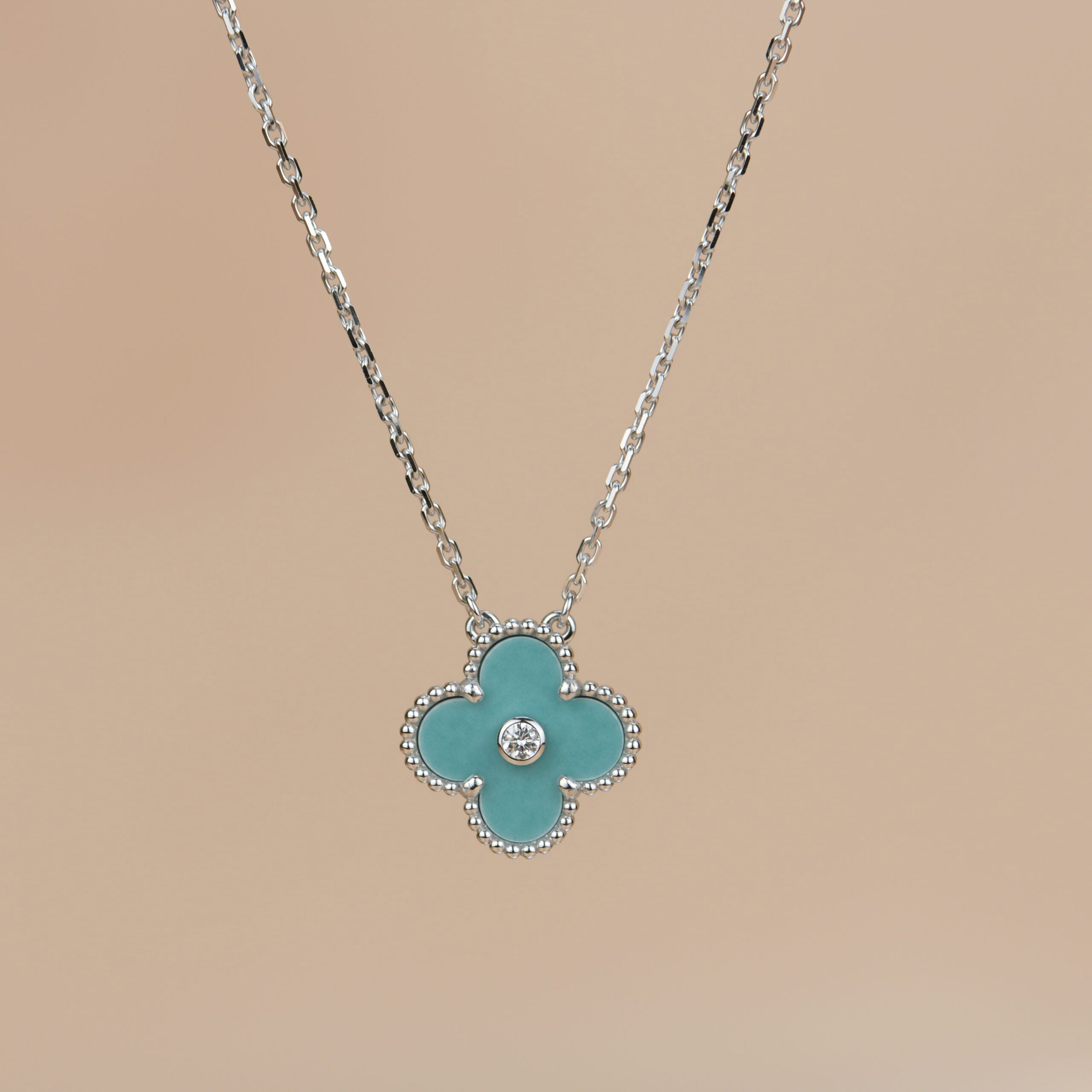 [Clover Jewelry]CLOVER 15MM DIAMOND SVRES PORCELAIN  NECKLACE SILVER