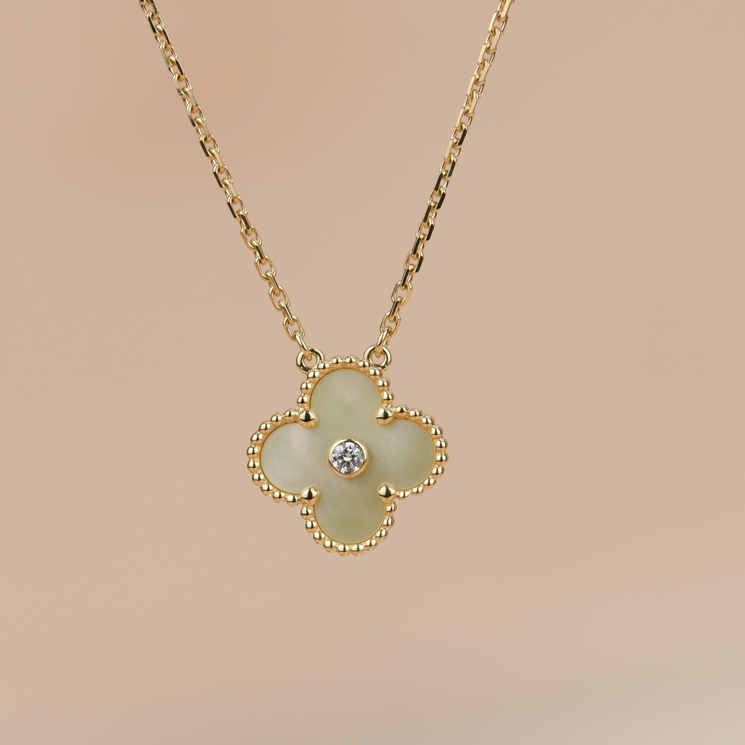 [Clover Jewelry]CLOVER 15MM DIAMOND GOLD MOTHER OF PEARL NECKLACE