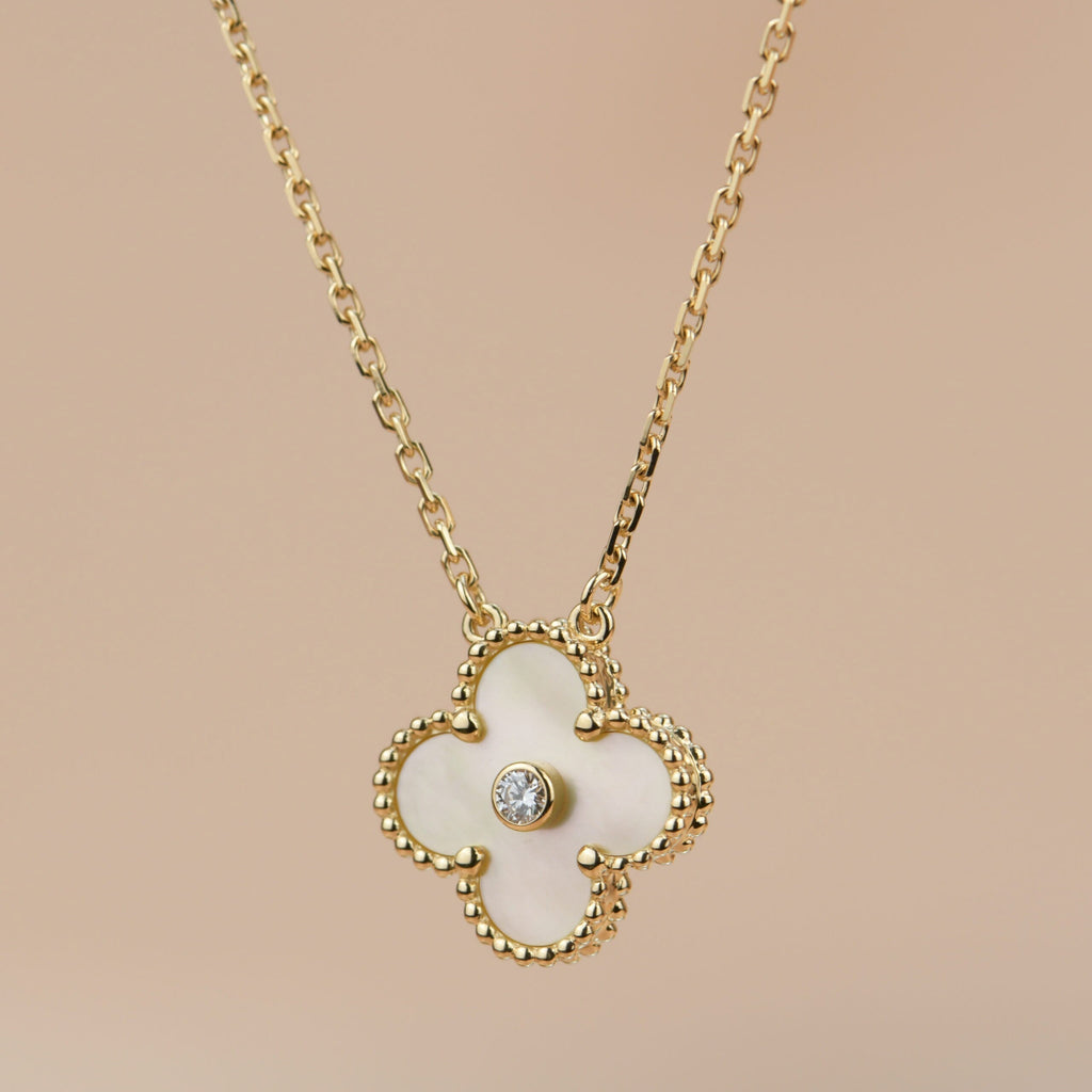 [Clover Jewelry]CLOVER 15MM DIAMOND GOLD MOTHER OF PEARL NECKLACE