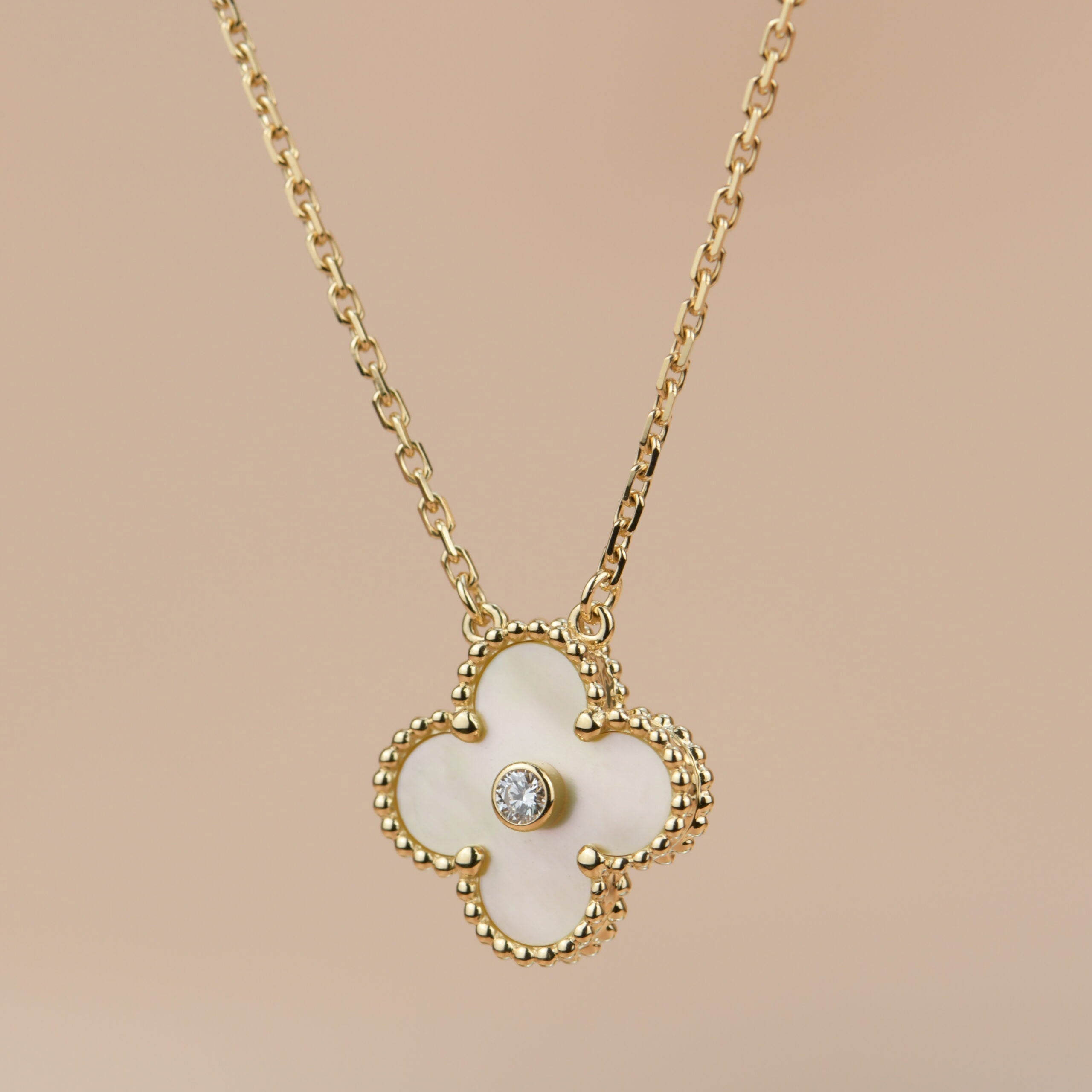 [Clover Jewelry]CLOVER 15MM DIAMOND GOLD MOTHER OF PEARL NECKLACE