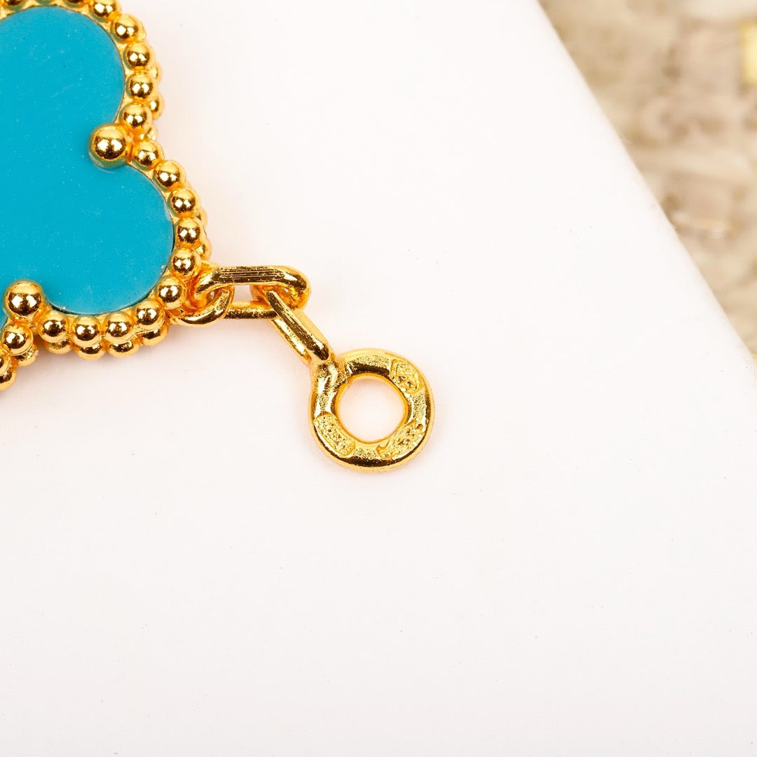 [Clover Jewelry]CLOVER 5 MOTIF TURQUOISE DIAMOND GOLD BRACELET