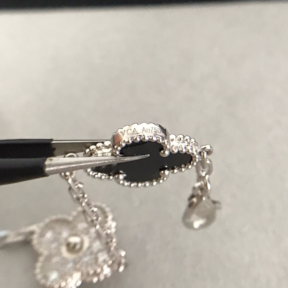 [Clover Jewelry]CLOVER 5 MOTIV ONYX DIAMANT ARMREIF SILBER