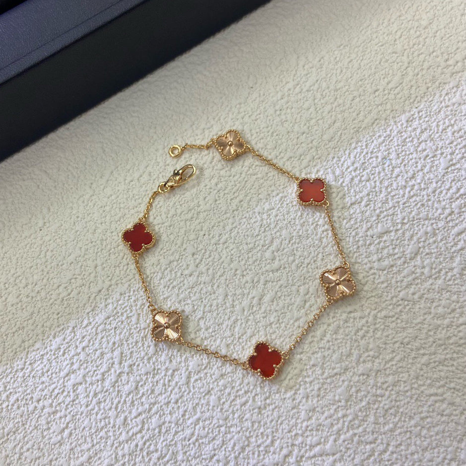 [Clover Jewelry]CLOVER 6 MOTIF RED AGATE LASER BRACELET