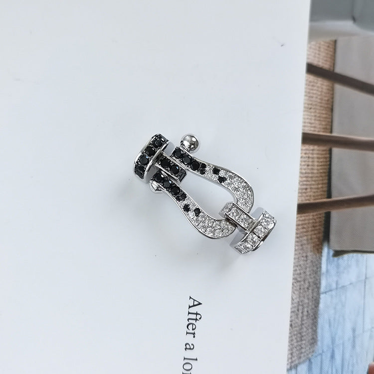 [Clover Jewelry]FORCE LARGE HORSESHOE BLACK WHITE DIAMOND BRACELET SILVER