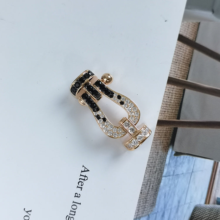 [Clover Jewelry]FORCE LARGE HORSESHOE BLACK WHITE DIAMOND BRACELET SILVER