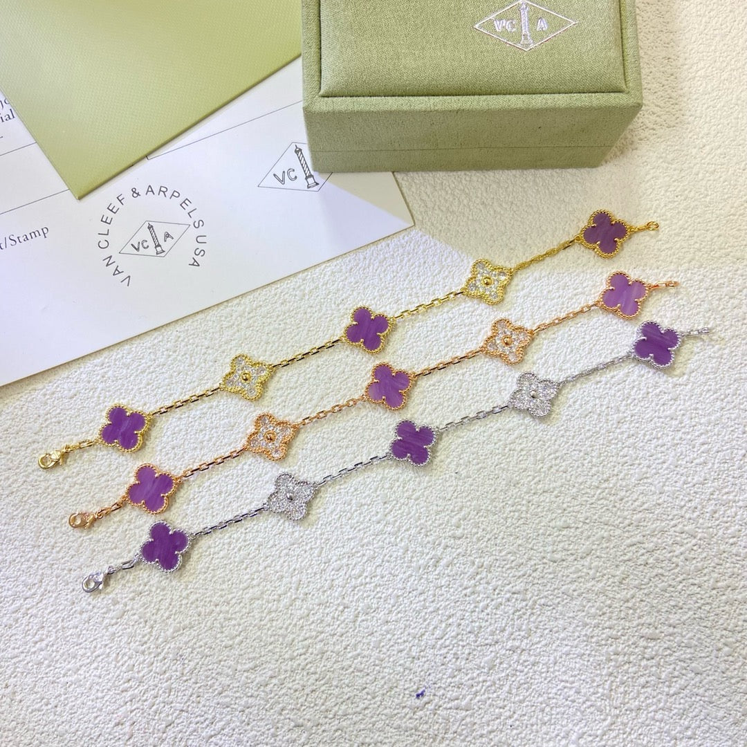 [Clover Jewelry]CLOVER  5 MOTIFS  PURPLE VIOLET DIAMOND BRACELET