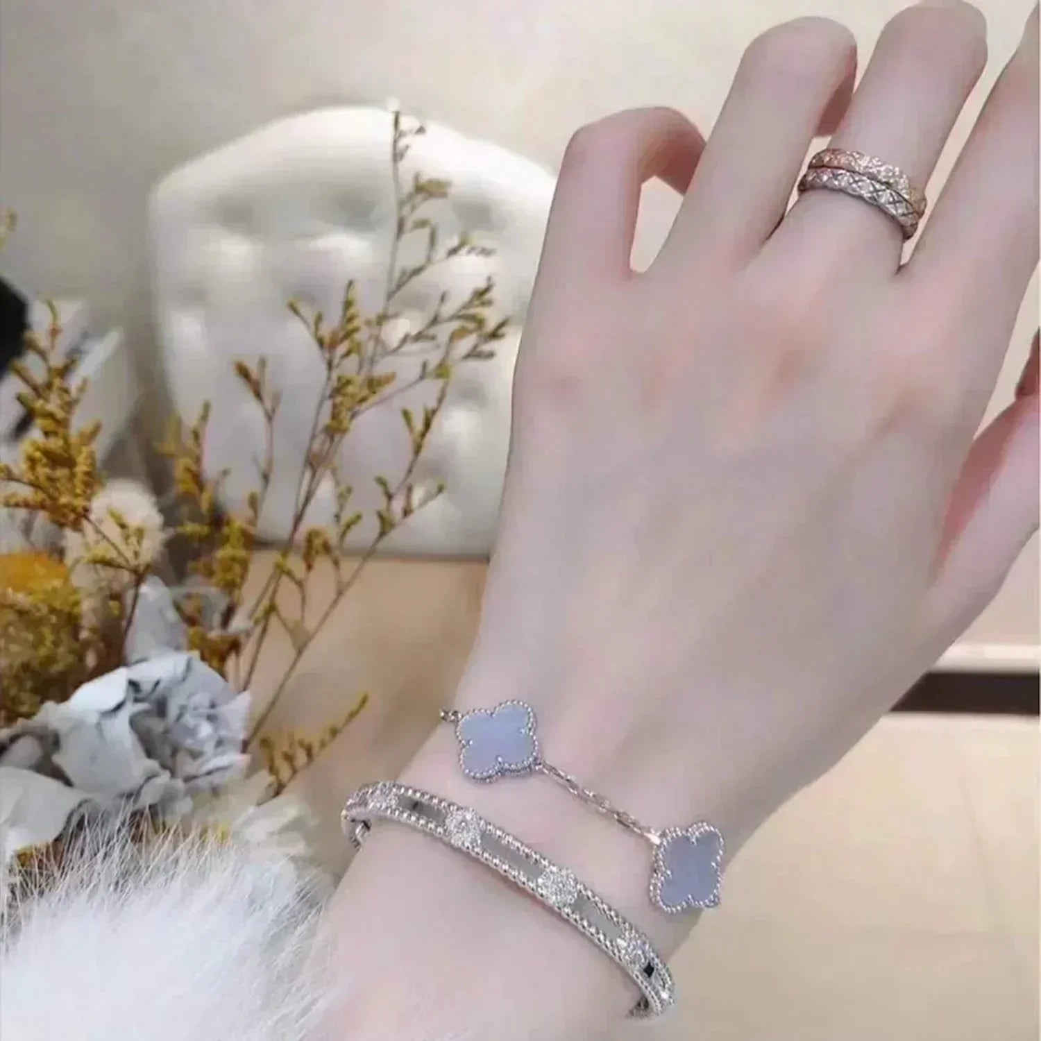 [Clover Jewelry]CLOVER  5 MOTIF PURPLE CHALCEDONY BRACELET SILVER