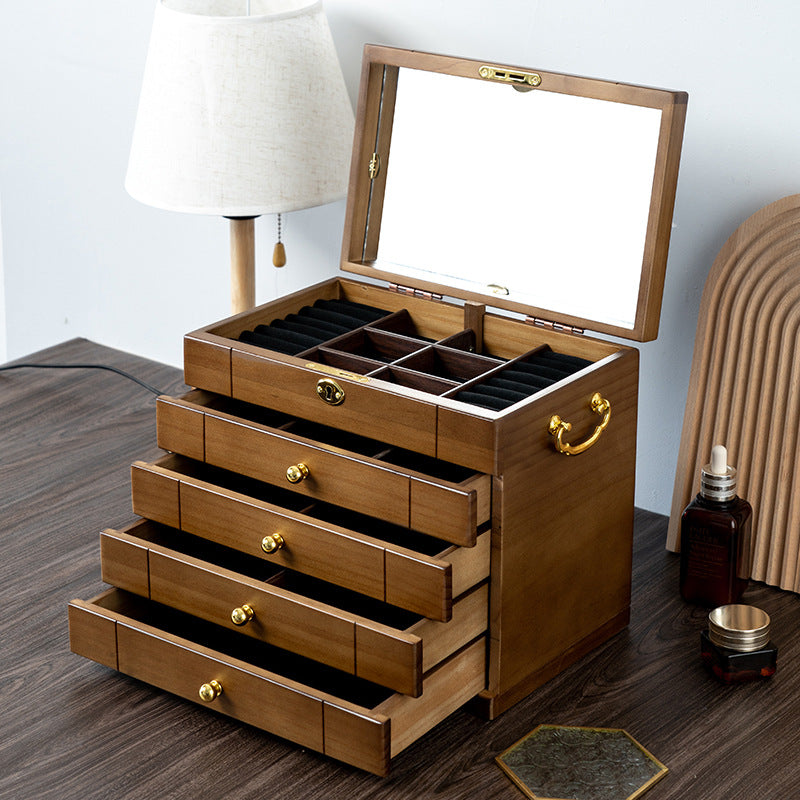 RETRO-SCHMUCKSCHATULLE AUS MASSIVHOLZ MIT SCHLOSS