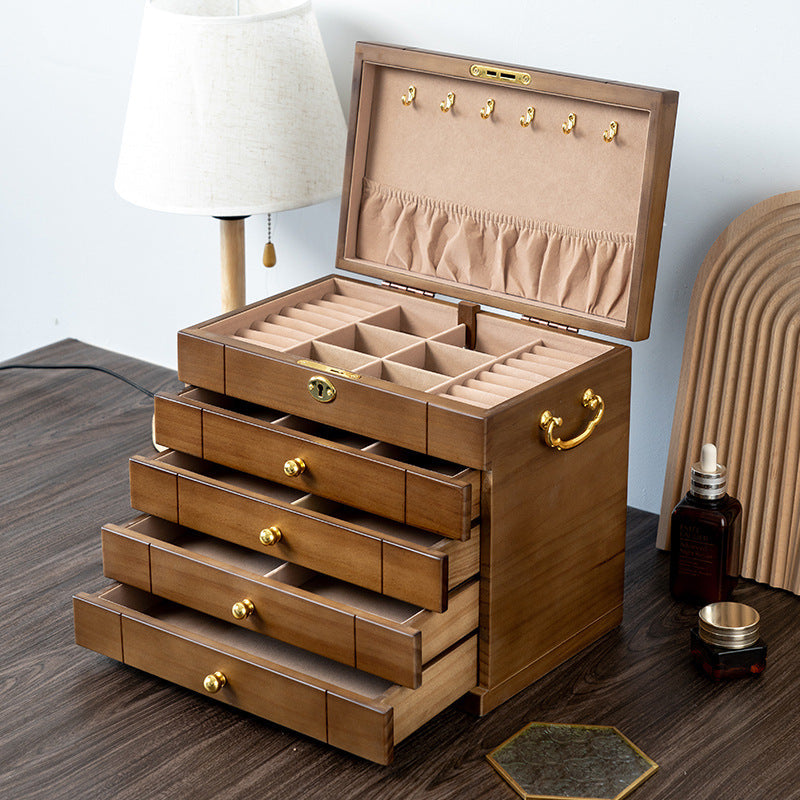 RETRO-SCHMUCKSCHATULLE AUS MASSIVHOLZ MIT SCHLOSS