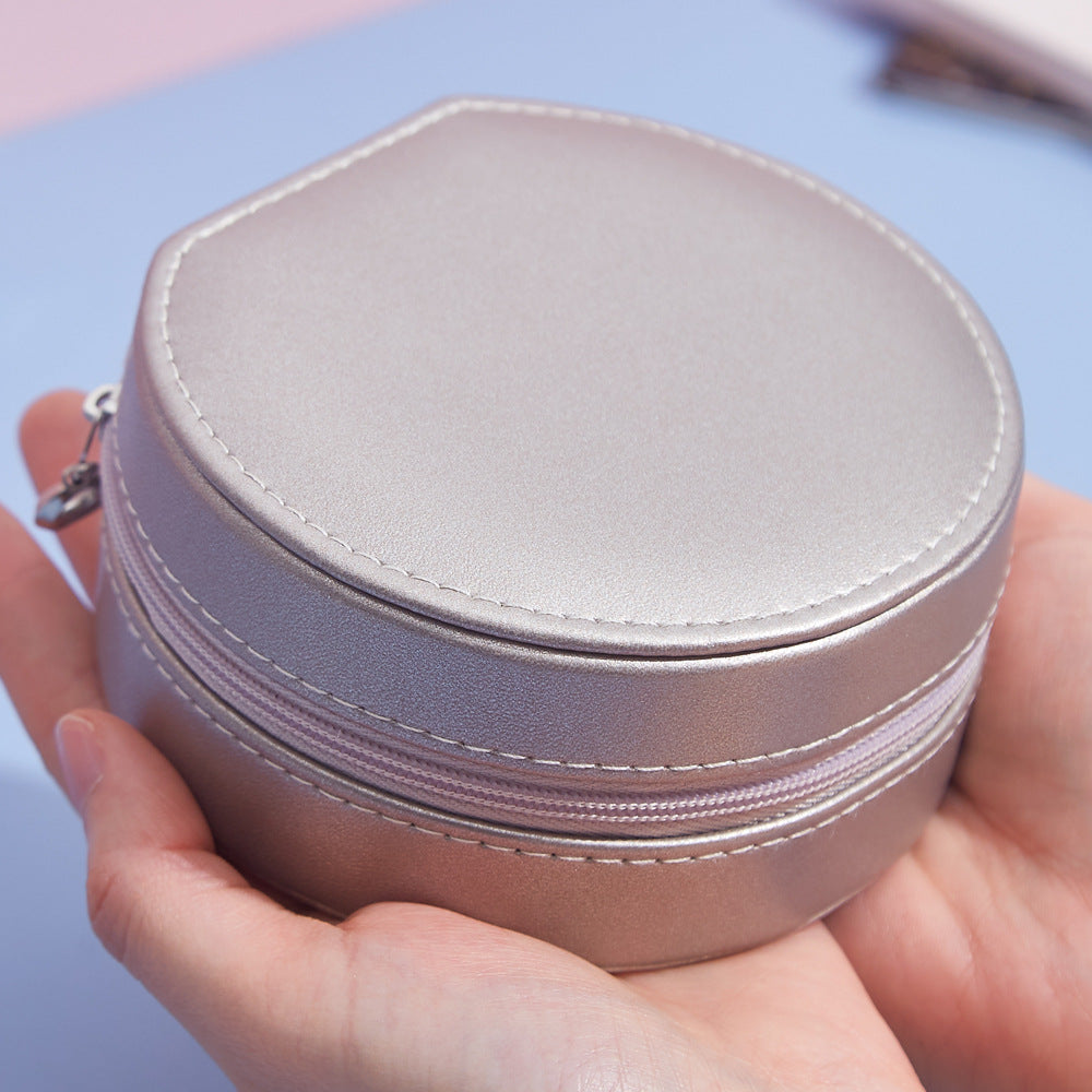 RUNDE SCHMUCKBOX AUS LEDER REISE-TRAGBARE SCHMUCKAUFBEWAHRUNGSBOX