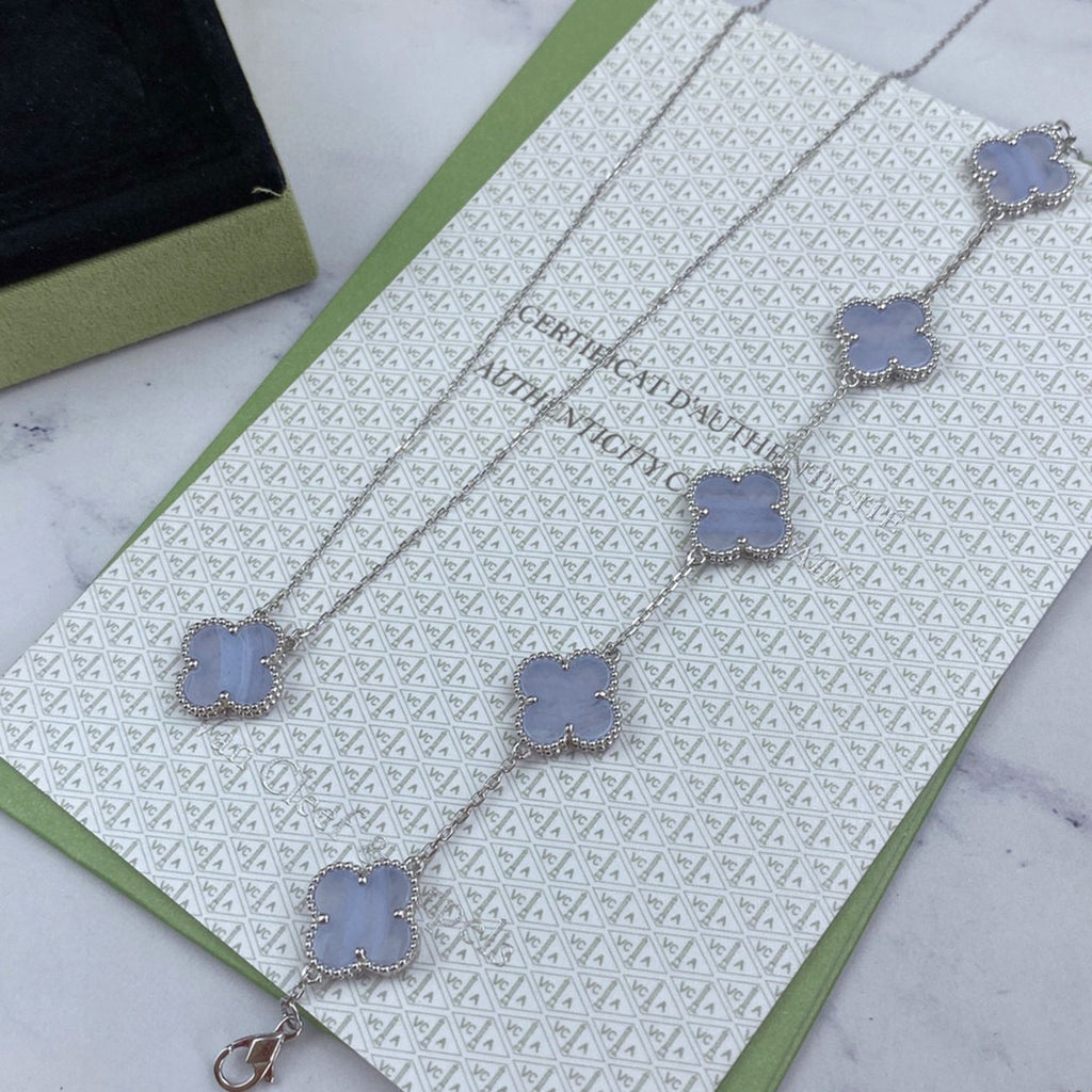 [Clover Jewelry]CLOVER  5 MOTIVE LILA CHALZEDON ARMBAND SILBER