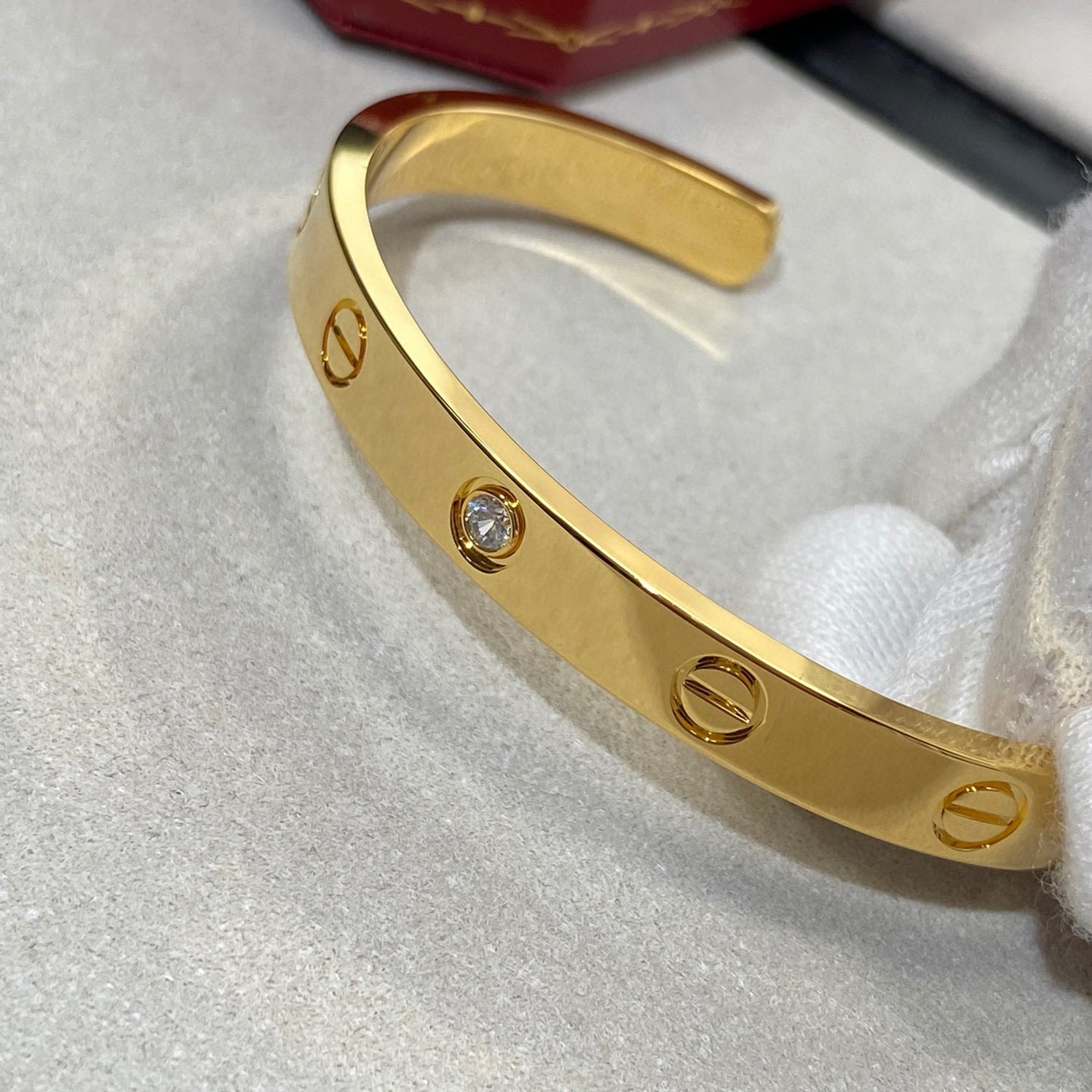 [Clover Jewelry]LOVE BRACELET 6.1MM 1 DIAMOND OPEN CUFF