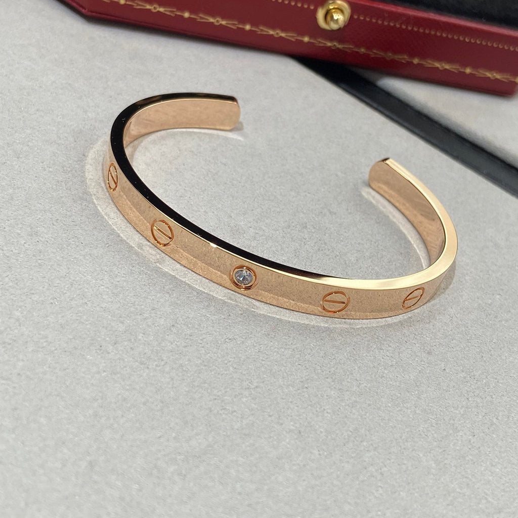 [Clover Jewelry]LOVE BRACELET 6.1MM 1 DIAMOND OPEN CUFF