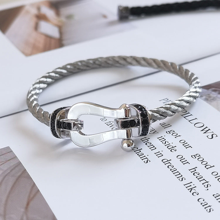 [Clover Jewelry]FORCE LARGE HORSESHOE BLACK DIAMOND BRACELET SILVER