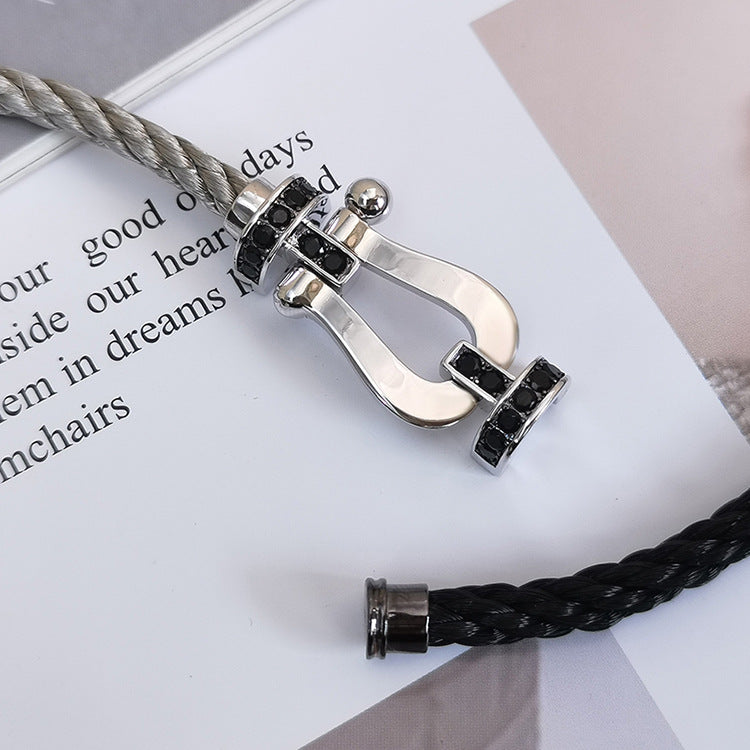 [Clover Jewelry]FORCE LARGE HORSESHOE BLACK DIAMOND BRACELET SILVER