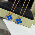 [Clover Jewelry]CLOVER 15MM DIAMOND AND BLUE AGATE NECKLACE