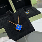 [Clover Jewelry]CLOVER 15MM DIAMOND AND BLUE AGATE NECKLACE