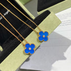 [Clover Jewelry]CLOVER 15MM DIAMOND AND BLUE AGATE NECKLACE