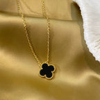[Clover Jewelry]クローバー 15MM ブラックオニキス シングル フラワー ネックレス