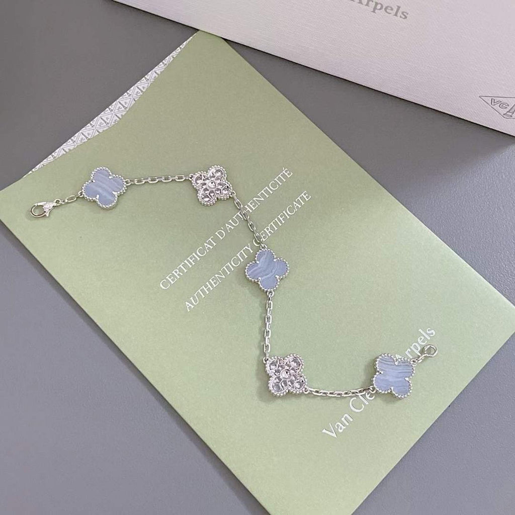 [Clover Jewelry]CLOVER  5 MOTIF DIAMOND PURPLE CHALCEDONY BRACELET SILVER
