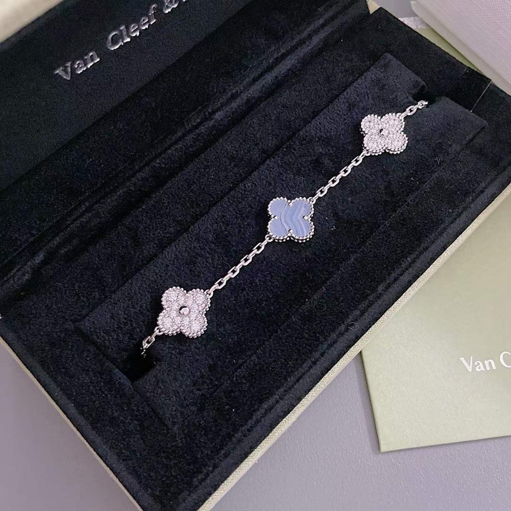 [Clover Jewelry]CLOVER  5 MOTIF DIAMOND PURPLE CHALCEDONY BRACELET SILVER