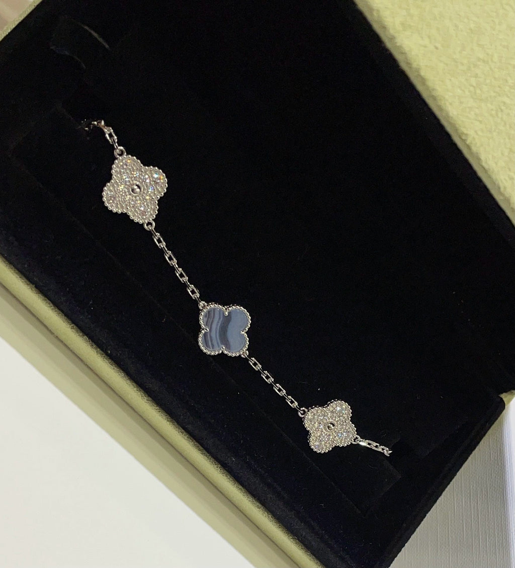 [Clover Jewelry]CLOVER  5 MOTIF DIAMOND PURPLE CHALCEDONY BRACELET SILVER