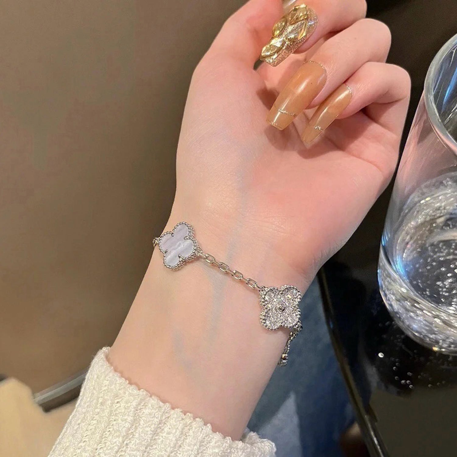 [Clover Jewelry]CLOVER  5 MOTIF DIAMOND PURPLE CHALCEDONY BRACELET SILVER