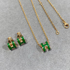 [Clover Jewelry]POP H GREEN NECKLACE SILVER AND GOLD